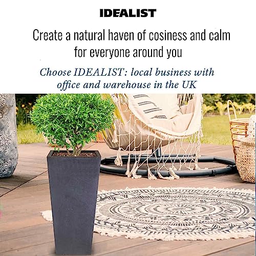 IDEALIST Set of 2 Small 50.5cm Tall Planter for Garden | Dark Grey Reinforced Stone Tapered Square Planter | Outdoor Pots with Drainage Holes L24.5 W24.5 H50.5 cm, 18 litres