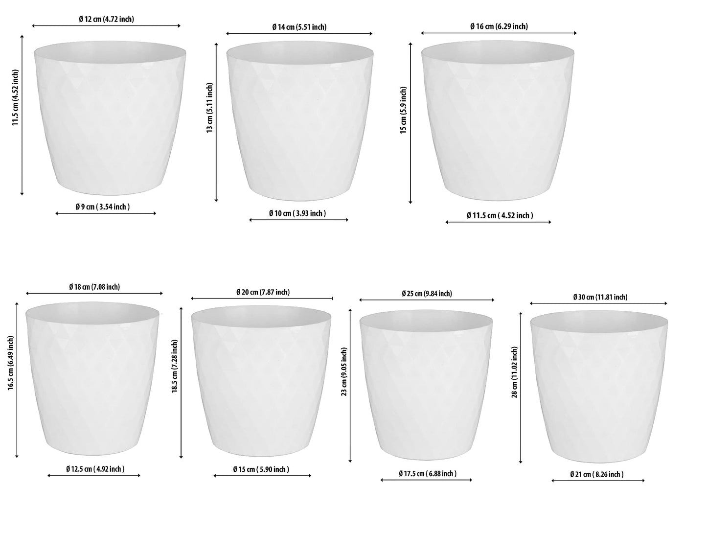 Home Garden Ornaments Black Plant Pots Indoor 12cm Diameter – Round Plant Pot with Glossy Crystal Surface – Decorative Flower Pot – Plastic Flower Pots Outside (Ø12cm, Black Crystal)