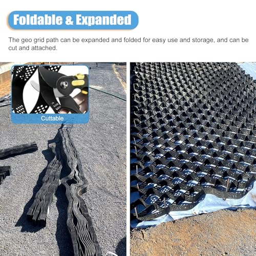 Black Geogrid for Gravel Driveway 2 Inch Polyethylene Grids for Patio Paver Base DIY Garden Playgrounds Park Permeable Paving Stabilizer 500cmx1000cm (16.4ftx32.8ft)