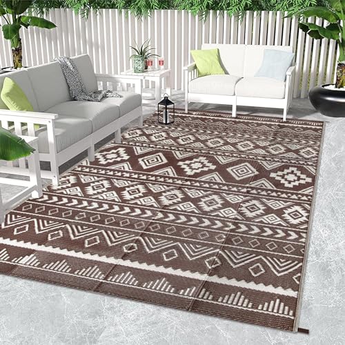Famibay Outdoor Rug Waterproof Patio Rugs Large Garden Rug Camping Mat Portable Picnic Blanket Outdoor Floor Mat for Balcony Deck Backyard Porch Beach BBQ