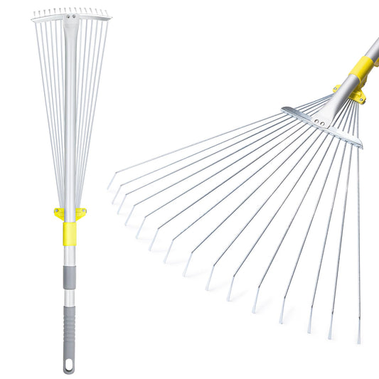 Jardineer 160cm Garden Leaf Rake, Telescopic Leaf Rake for Gardening, Garden Rake for Leaves Among Plants, Lawns and Yards. Adjustable Lawn Rake Head from 22cm to 59cm