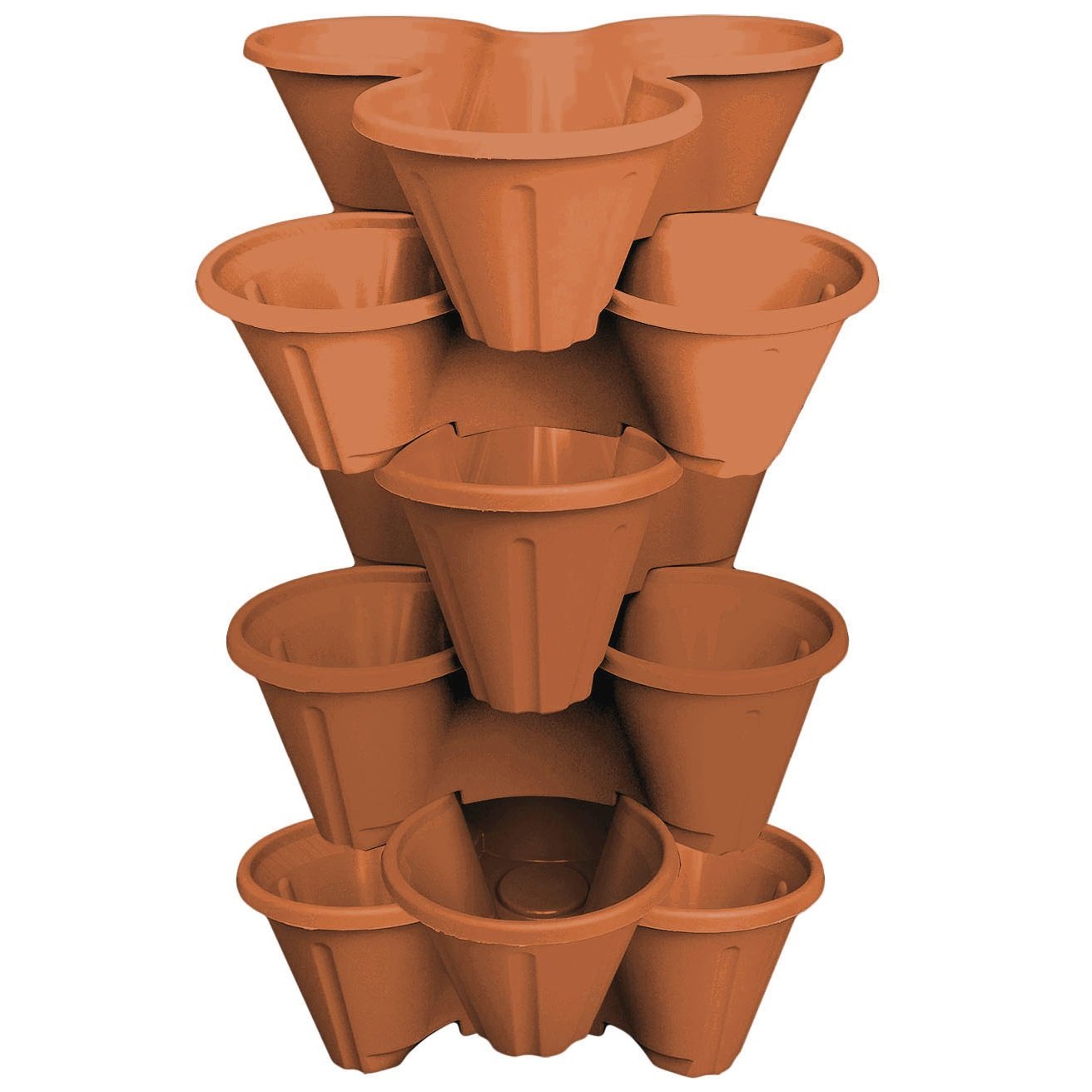 6 x CrazyGadget® Strawberry Planter Trio 3 Pot Tri-Pot Stacking Pot for Herb Flower Bedding Indoor Ourdoor Garden (Terracota Brown)