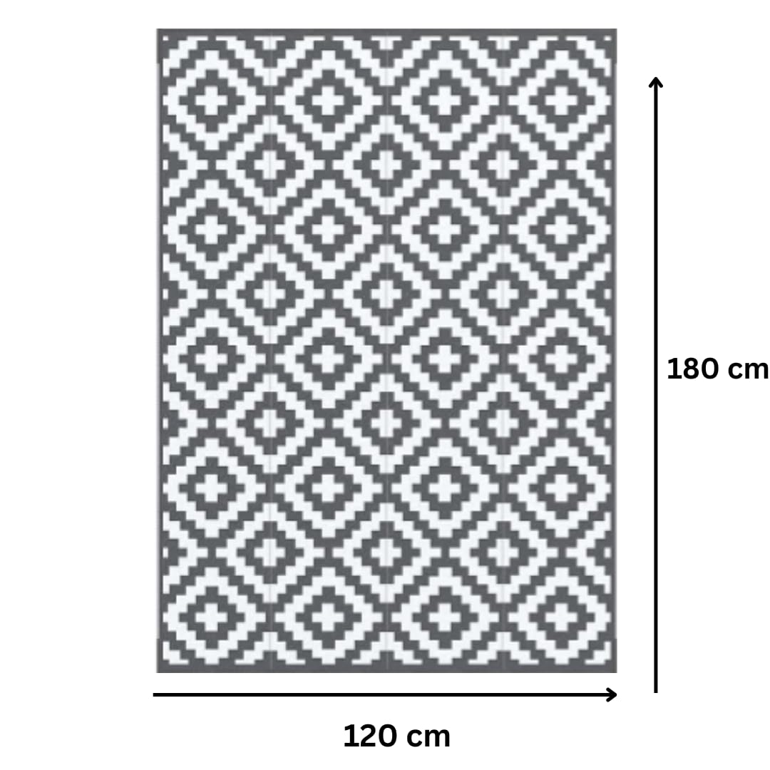 Marco Paul Large Outdoor Garden Rug Reversible Recycled Plastic Camping and Picnic Rugs, Patio, Decking Stain And Water Resistant Alfresco Grey Aztec Mat 150 x 210cm