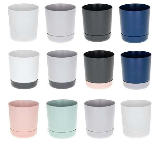 SPARKLE PLANTS Satina Indoor Plant Pots, 5 sizes – White Plant Pot with Drainage Holes and Matching Saucer for All Houseplants – Modern Home Decor Round Flowerpot Stand (13 cm, White)