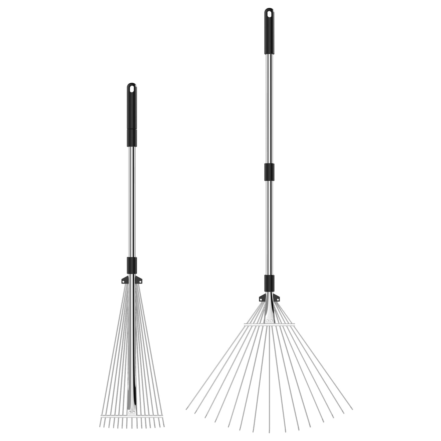 ZENO Garden Rake 25 Tines | Rake for Gardening | 31-67 Inch Adjustable Rakes for Lawns, Artificial Grass & Moss | Heavy Duty Metal Tines & Comfortable Handle | Collapsible Garden Rakes | Silver