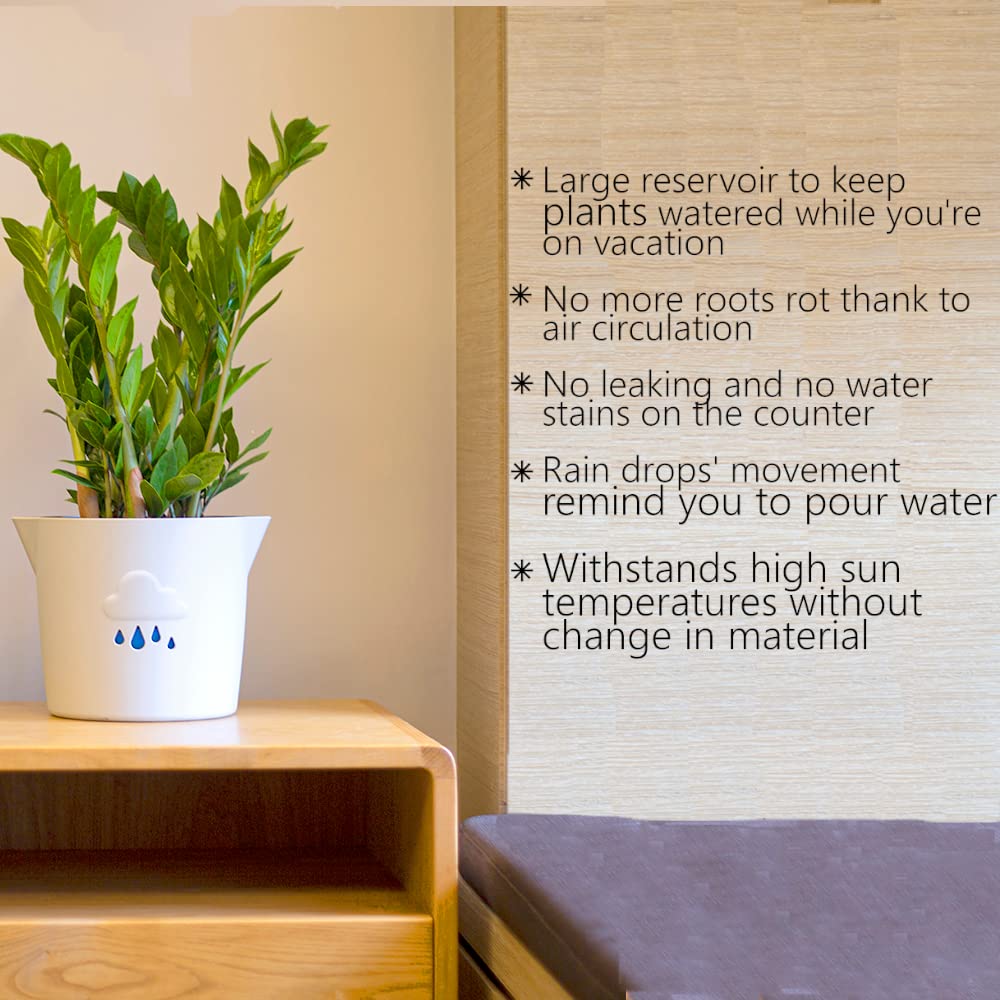Large Self Watering Plant Pot for Indoor and Outdoor, Cloud Planter, Well Aerating and Draining Plastic 20cm Plant Pots for Orchids, African Violets, Herbs, Fiddle Leaf, Money Tree, Grey