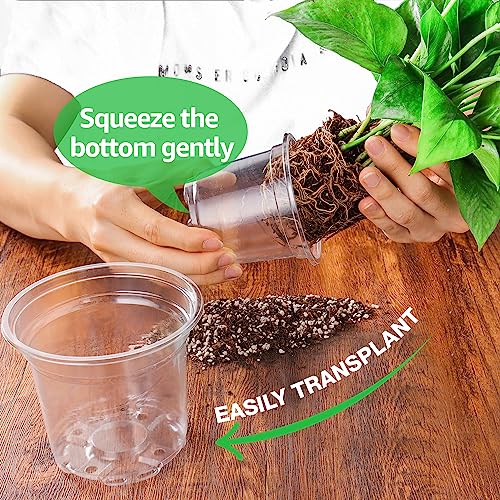 MIXC 36 Packs 3.5/4/5 Inch Clear Nursery Pots, Transparent Plastic Planter with Drainage Holes, Seed Starting Pot Flower Plant Container -Clear