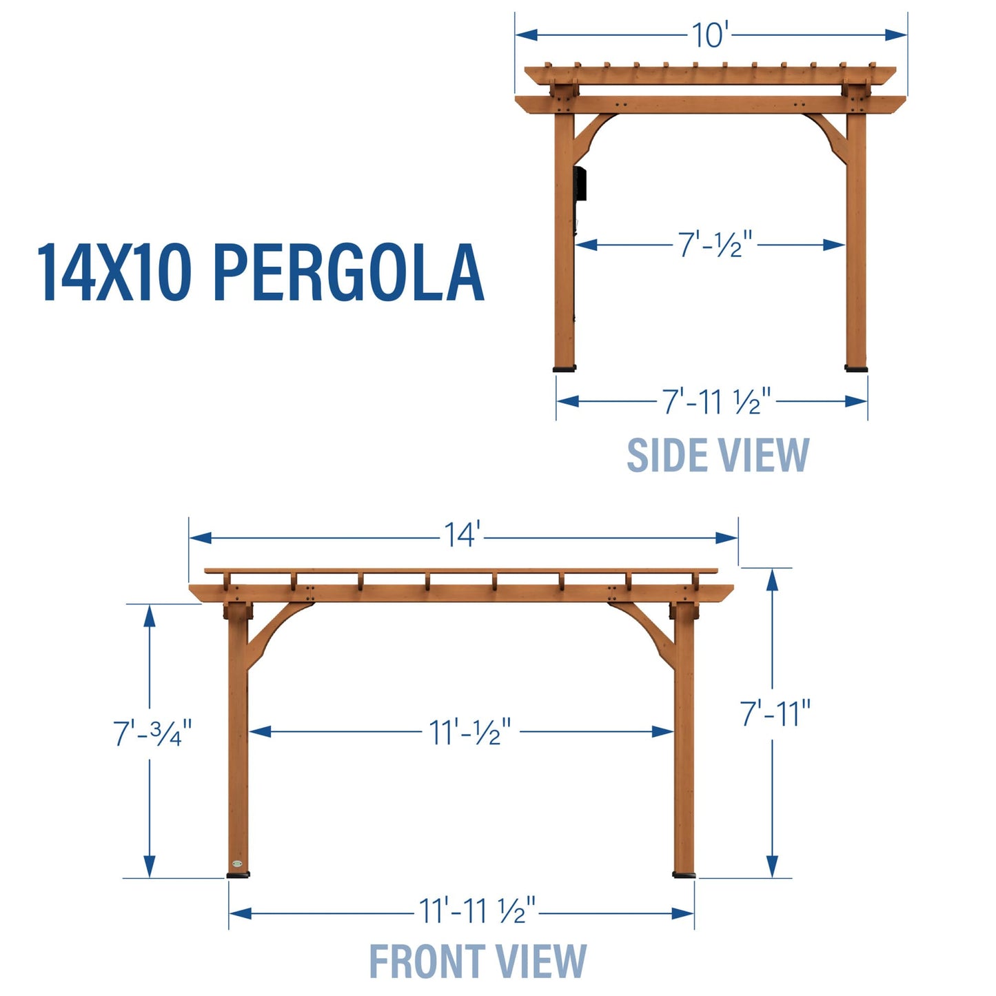 Backyard Discovery Wooden Pergola | Shelter for Patio, Veranda, Outdoor Garden Shade, Heavy Duty Metal Frame, Galvanized Steel Hardware, Waterproof, 100% Cedar Wood | 14ft x 10ft (4.3m x 3m)