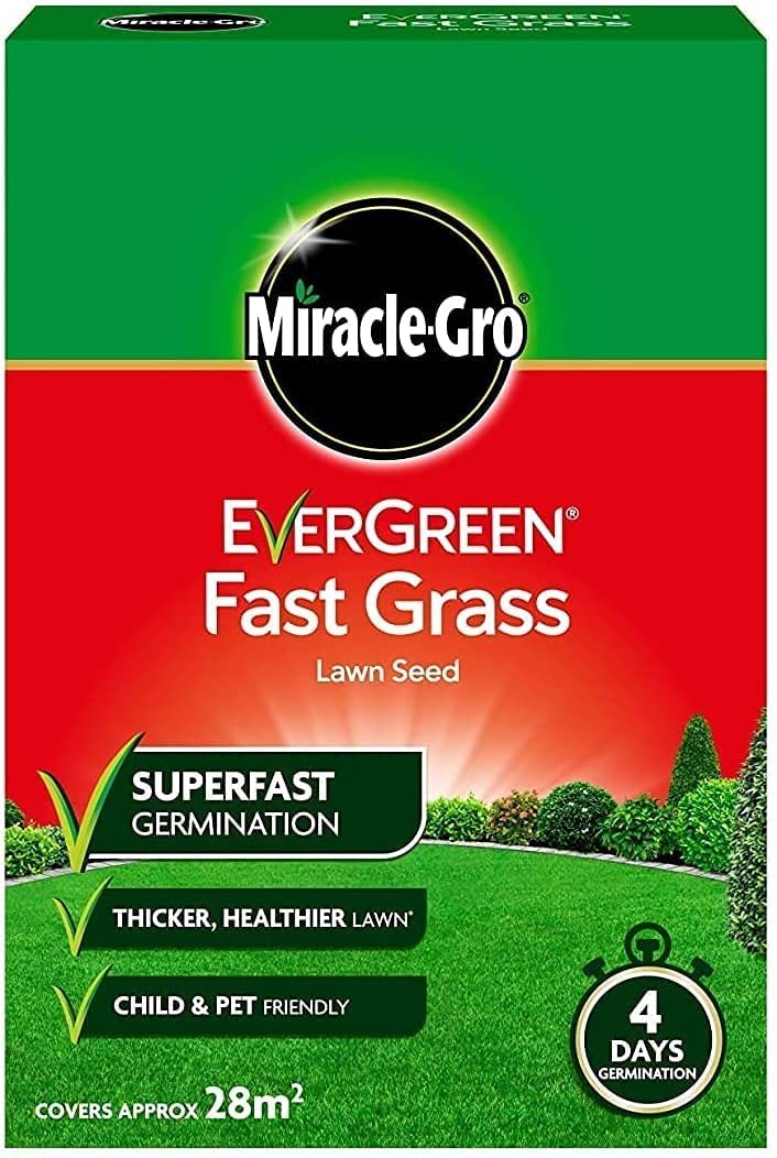 Miracle GRO Evergreen Fast Grass Lawn Seed 840g with a Thank You Sticker - Superfast Germination - Child and Pet Friendly