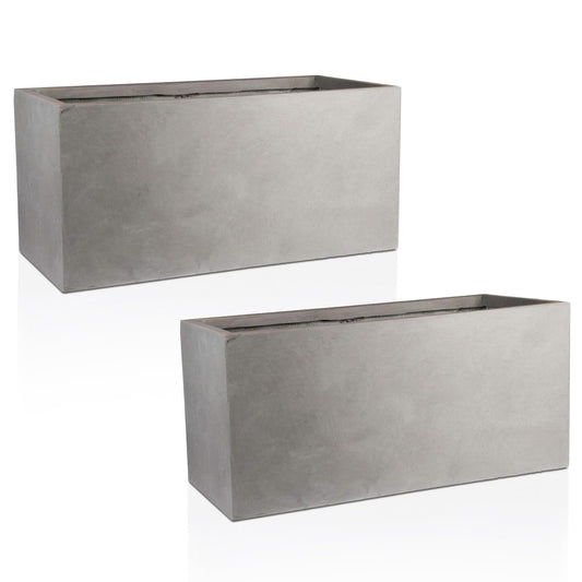 IDEALIST Set of 2 80cm Large Trough |Grey Reinforced Stone Rectangular Planter | Garden Planters with Drainage Holes L80 W37 H37.5 cm, 79 litres