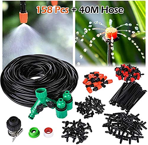 Quate 158 PCS Irrigation System Kit, 40M Micro Drip Watering System with Adjustable Nozzle Sprinkler Sprayer and Dripper Automatic for Greenhouse, Lawn, Patio, Landscape, Flower Bed, Terrace Plants