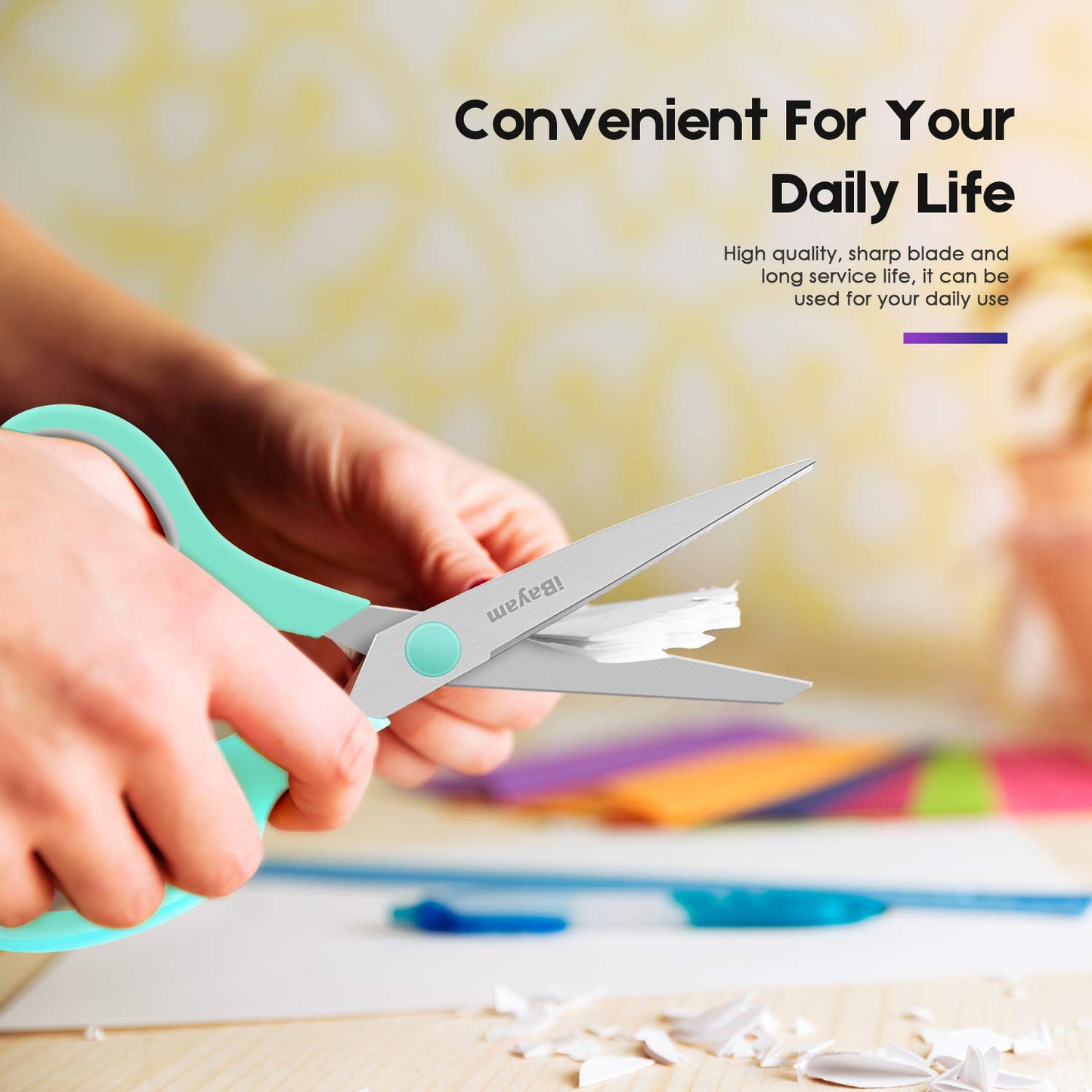 8" Multipurpose Scissors 3 Pack with Ultra Sharp Blades, Comfort-Grip Handles, Sturdy for School Home Office Art Craft Sewing Tailor Heavy Duty