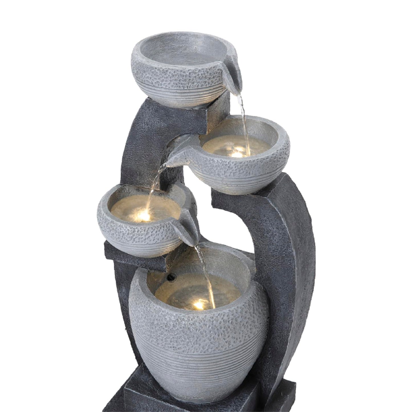 BTGGG Solar Powered Water Feature - 4 Tier Patterned Bowl Cascading Solar Water Feature Solar Water Fountain Outdoor Garden Water Feature with Lights and Pump For Patio Yard Decor