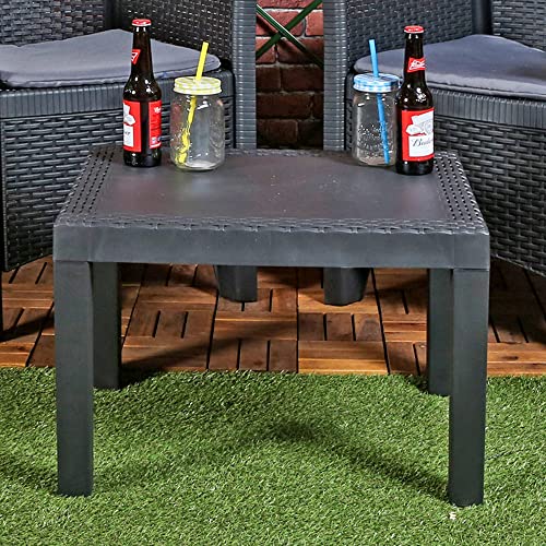 Rattan Look Plastic Garden Coffee Side Snack Table Outdoor Patio Deck Furniture (Anthracite)