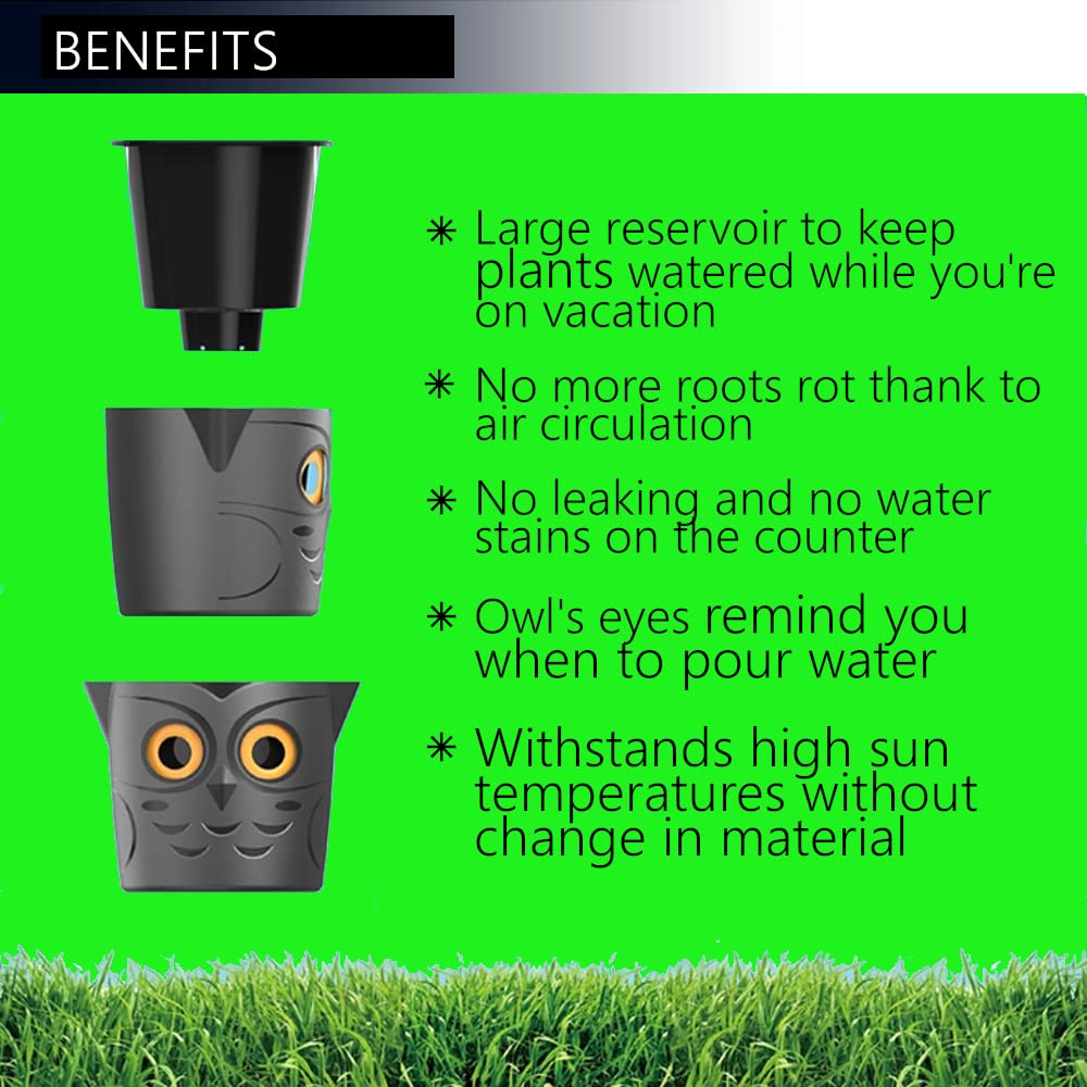 GVG Self Watering Pots Owl Pot Smart Well Aerating High Drainage Animal Planter Black Halloween Pot Large Plastic Plant 25cm Ideal Many Flowers African Violets Orchid Lily