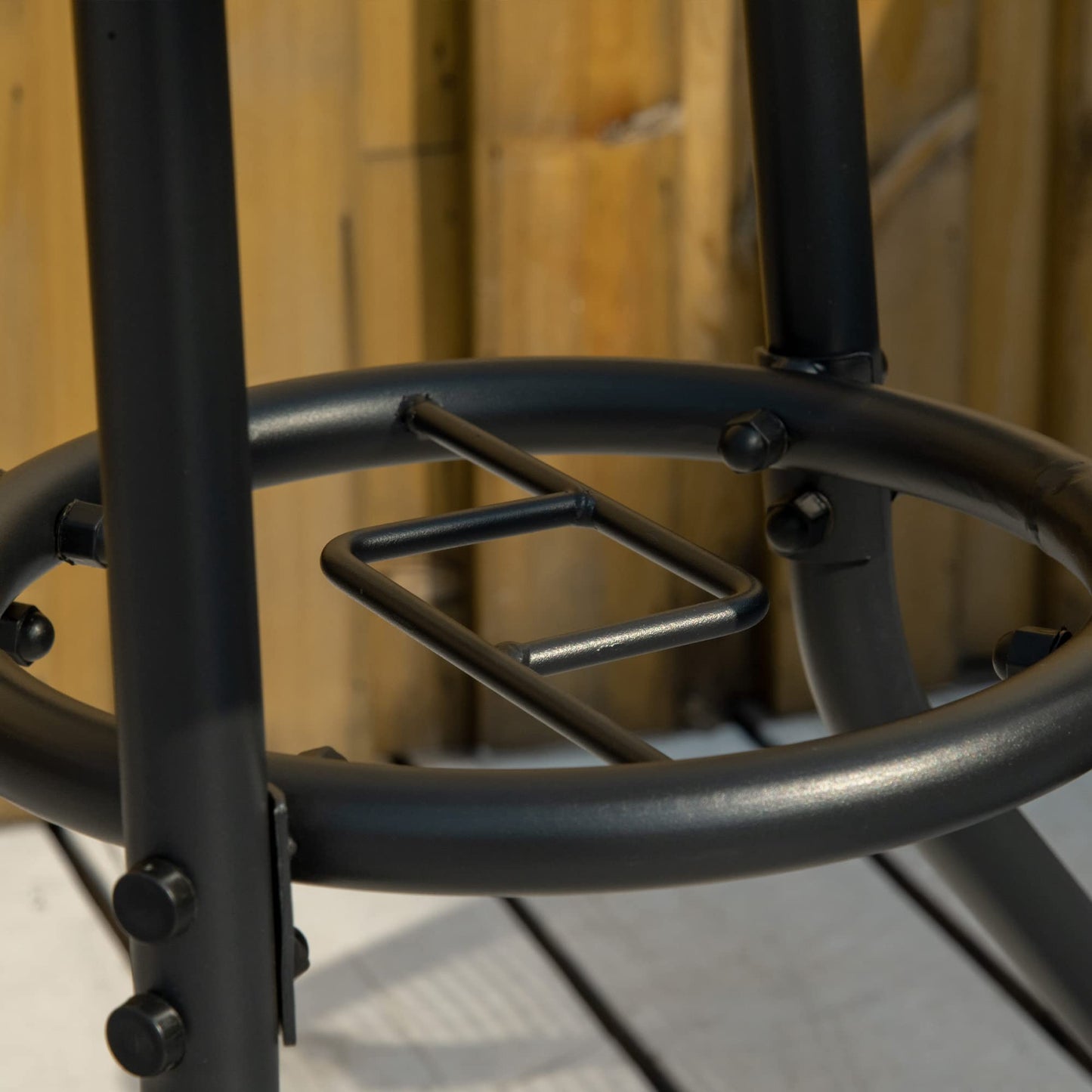 Outsunny Outdoor φ80cm Round Dining Table Tempered Glass Top Steel Frame Bistro Coffee End Side Table Garden w/Parasol Hole