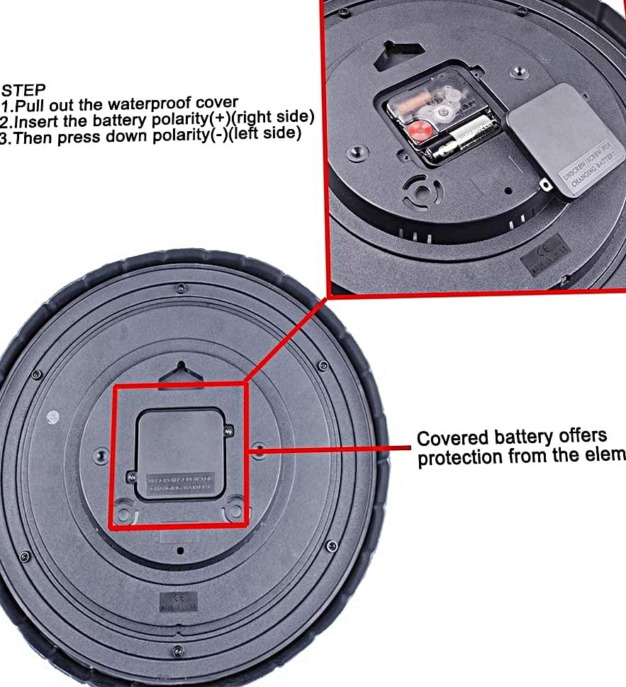 OCEST 13 Inch Garden Clocks Outdoor Waterproof, Large Retro Wall Clock with Thermometer Battery Operated Non Ticking Decorative for Patio Pool Kitchen