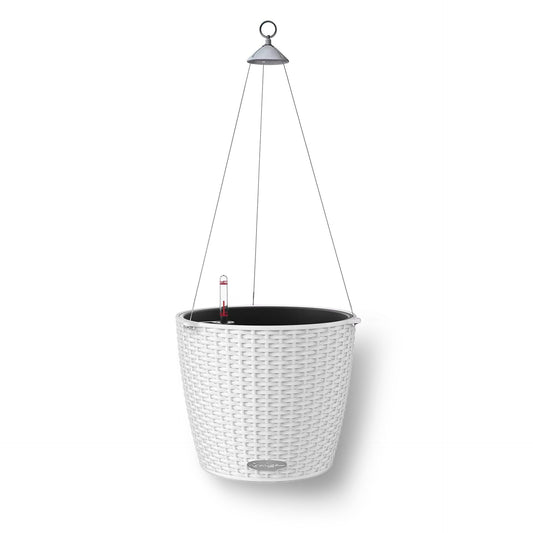 Lechuza Self Watering Hanging Plant Pots NIDO Cottage 28 Rattan Look Plastic Outdoor Indoor Planter with Drainage Hole D27 H23 cm White