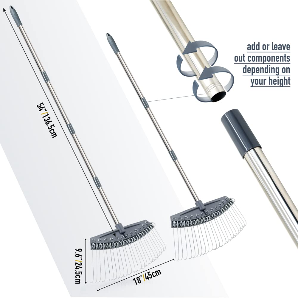 Colwelt Thatch Rake -24 Steel Tines, Thatch Rakes for Lawns with 137cm Lightweight Stainless Steel Handle, Yard Dethatching Rakes for Your Lawn(Thatch, Dead Grass, Leaves, Mulch, Pine Needles)