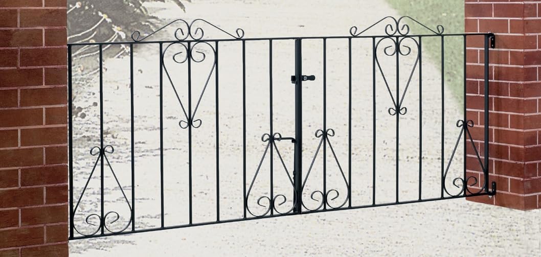 Classic Scroll Metal Garden Driveway Gates Galvanised Wrought Iron Style Gate (2743mm (9ft) Gap x 914mm High CDZP16)