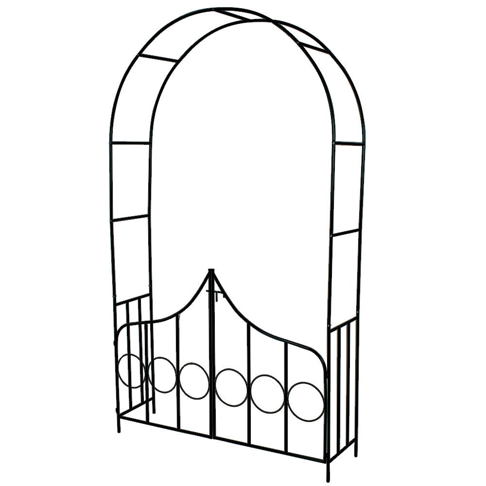 TecTake Garden Arch with Gate - Weather Resistant, Steel, Lightweight Trellis Rose Archway - Suitable for Roses & Climbing Plants - Outdoor Arbour Rustic Style