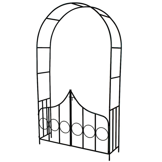TecTake Garden Arch with Gate - Weather Resistant, Steel, Lightweight Trellis Rose Archway - Suitable for Roses & Climbing Plants - Outdoor Arbour Rustic Style