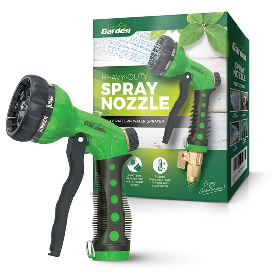 Signature Garden High Pressure Water Hose Spray Nozzle Sprinkler Head Hose Attachment - 8 Sprayer Patterns - Garden Hose Nozzle - Watering Lawns & Gardens, Washing Cars & Pets (Green)|Home Improvement