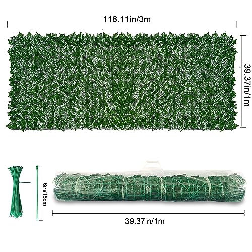 Vinclus Artificial Ivy Green Leaf Hedge Privacy Protection, Garden Fence Screening, Outdoor and Indoor Home Balcony Wall Decoration, Trellis Leaves Panel | 1 X 3m