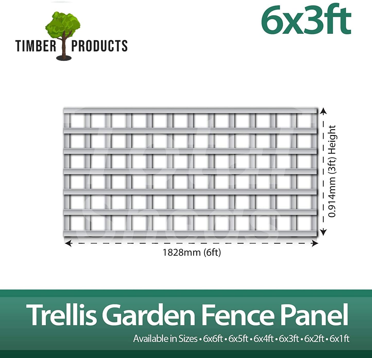 Timber Products (PACK OF 10) 6x3 Wooden Square Trellis Fence Panels (1.83m x 0.91m) 6ft x 3ft Lattice Trellis