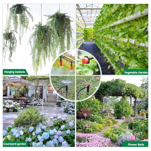 YAKHAN 221 PCS Drip Irrigation System Kit, 60M 1/4 Inch - 9M 1/2 Inch 230FT Automatic Garden Watering DIY System, Garden Automatic Irrigation Equipment for Lawn, Greenhouse, Flower Beds, Pot Plants