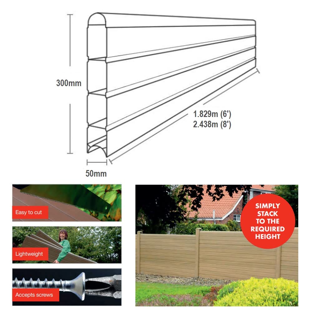 VP Plastic Fencing Panels - Composite Fence Panels - ECO Fencing Fence Board 1.8m (6') - Walnut