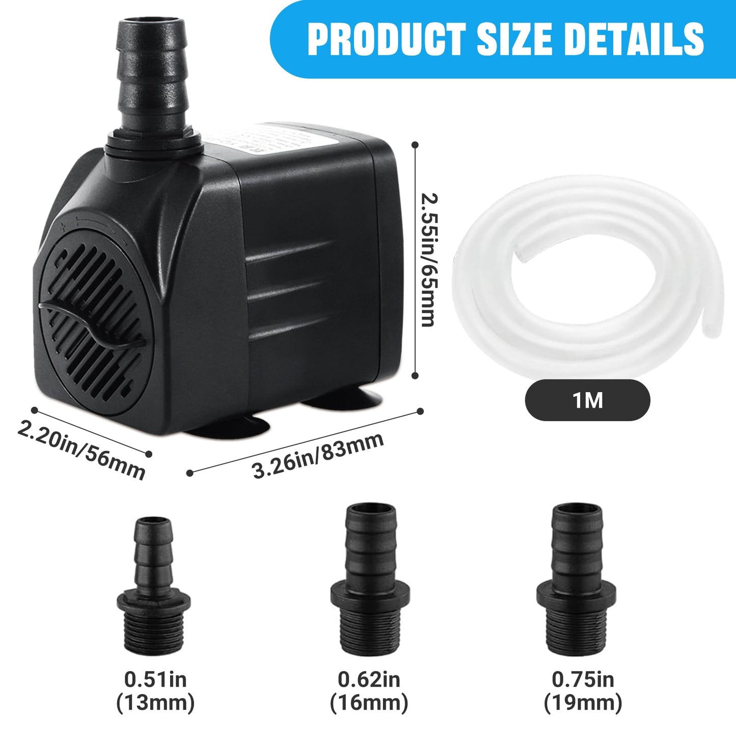 Submersible Water Pump, Ultra Quiet Water Feature Pump 1500L/H 25W Aquarium Water Pumps for Fountain Pond Aquarium Fish Tank Pump Replacement Pump with 3 Nozzles