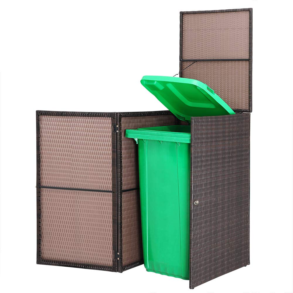 CASARIA® Wheelie Bin Storage Hideaway | Outdoor Bin Screen | Brown Poly Rattan | Lockable | Hinged Lid for Easy Access | Garden Shed Dustbin Rubbish Cover | 240L | 115 x 65 x 80cm
