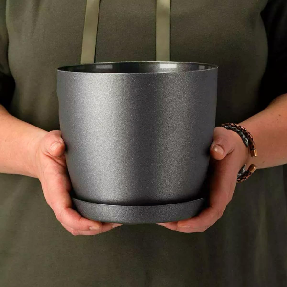 Flower Pots 6 Colours 8 sizes Matt Plastic Plant Pots Planter - Saucer Tray Deco (Black Graphite Matt, 30 cm)