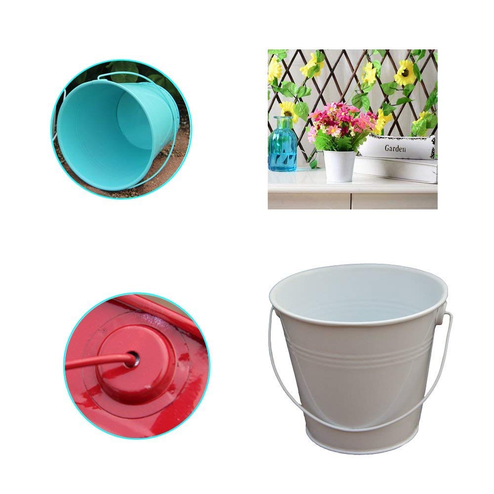 Dproptel 2-in-1 Portable Flower Pots - Sand bucket, Iron Hanging Flower Pots, Balcony Garden Pots Wall Planters Metal Bucket Flower Holders with Detachable Hooks - 8 Colors Set