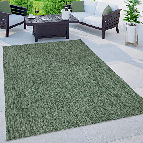 Paco Home Outdoor Weatherproof Rug for Living Room/Balcony/Kitchen, Flat Weave, Sisal Look, Mottled, Plain, Size: 120 x 160 cm, Colour: Green