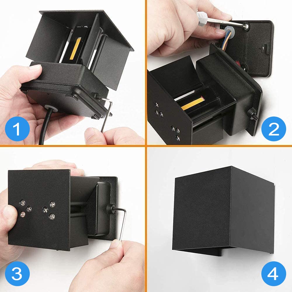 CANMEIJIA Outdoor Wall Lights 12W, Waterproof IP65 LED Outside Wall Lights Adjustable Beam Aluminum Black Indoor Wall Lamp 3000K Warm White for Garden Bathroom Bedroom Living Room Kitchen (2 Packs)