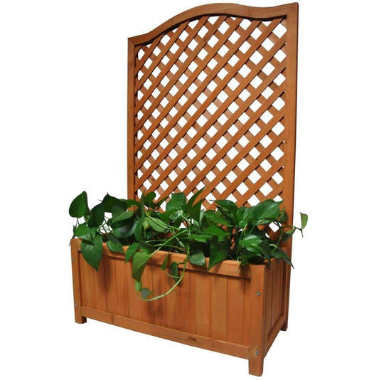 Gr8 Garden Rectangular Wooden Planter With Lattice For Vines Garden Climbing Flower Plant Pot Box Garden Patio Wood Trellis Panel