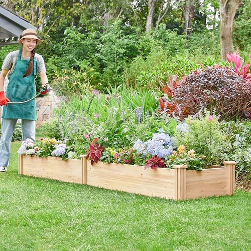 Yaheetech 8×2ft Wooden Horticulture Raised Garden Bed Divisible Elevated Planting Planter Box for Flowers/Vegetables/Herbs in Backyard/Patio Outdoor, 245.5 x 62.5 x 27cm