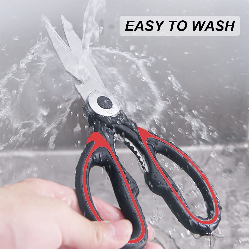 Heavy Duty Kitchen Scissors, Sharp Stainless Steel Scissors for Kitchen, Multipurpose Shears for Garden, Chicken, Poultry, Fish, Meat, Vegetables, Herbs, BBQ, Nuts (Red)