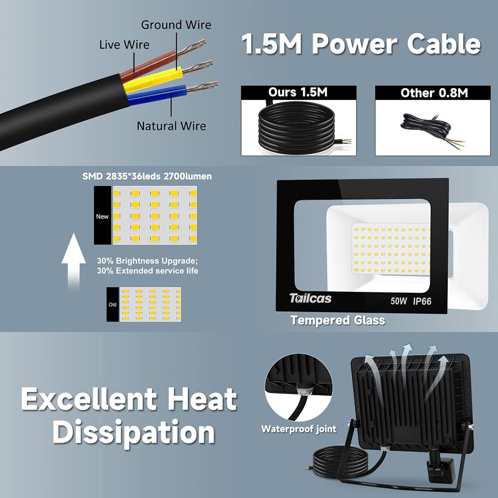 Security Lights Outdoor Motion Sensor, 30W 2700LM LED Flood Lights with PIR Sensor, IP66 Waterproof Outdoor Lights with 1.5M Wire, Daylight White Outside Wall Light for Garden, Garage, Forecourt