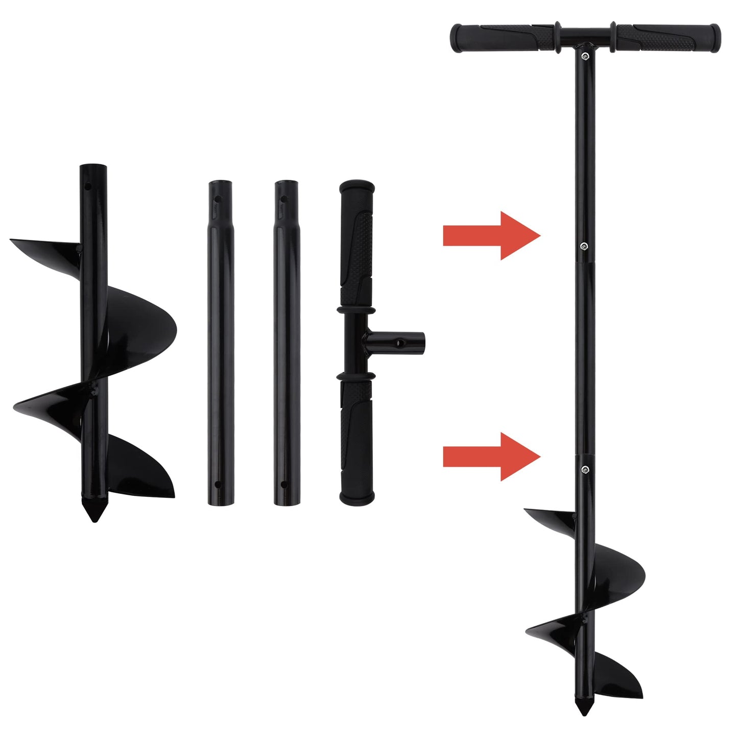 Garden Earth Auger Set, Ø150mm Auger Post Hole Digger with Non-Slip Handle, Fence Post Auger Garden Auger Spiral Drill Rapid Planter with Tool for Planting Trees, Deep Cultivating