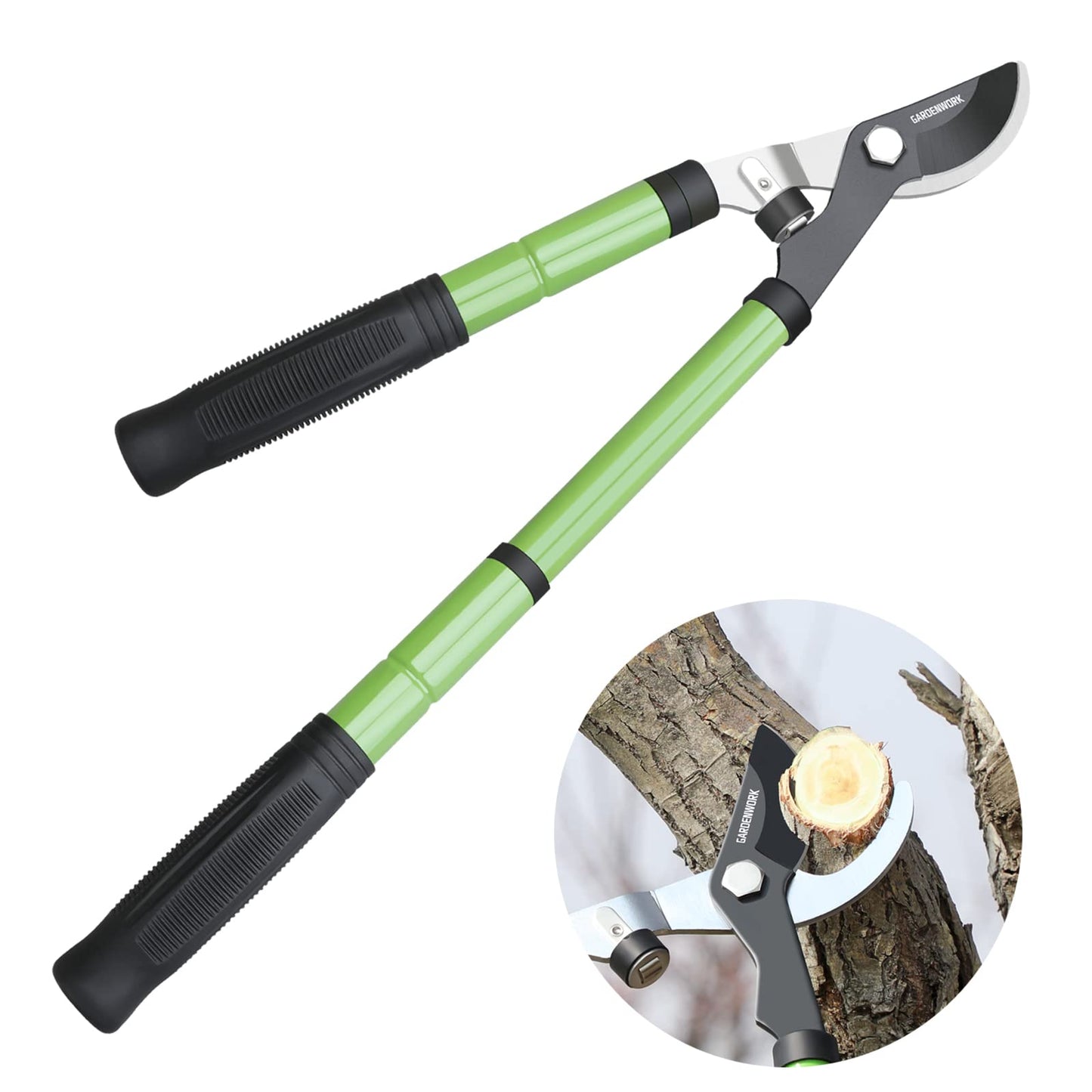 GARDENWORK Telescopic Bypass Loppers 43-58cm,Non-Stick Coating,SK5 Sharp Blade,Cutting Diameter: 3 cm,Garden Tree Loppers for Pruning Fresh Branches