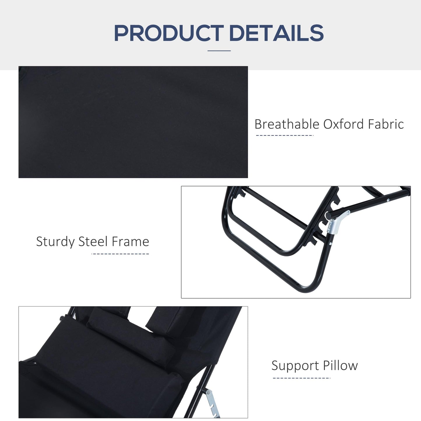 Outsunny Outdoor Folding Sun Lounger with Face Hole, 4 Level Adjustable Backrest Reclining Garden Lounger, Garden Recliner Sunbed with 600 D Oxford Cloth Seat and Pillow for Beach, Black