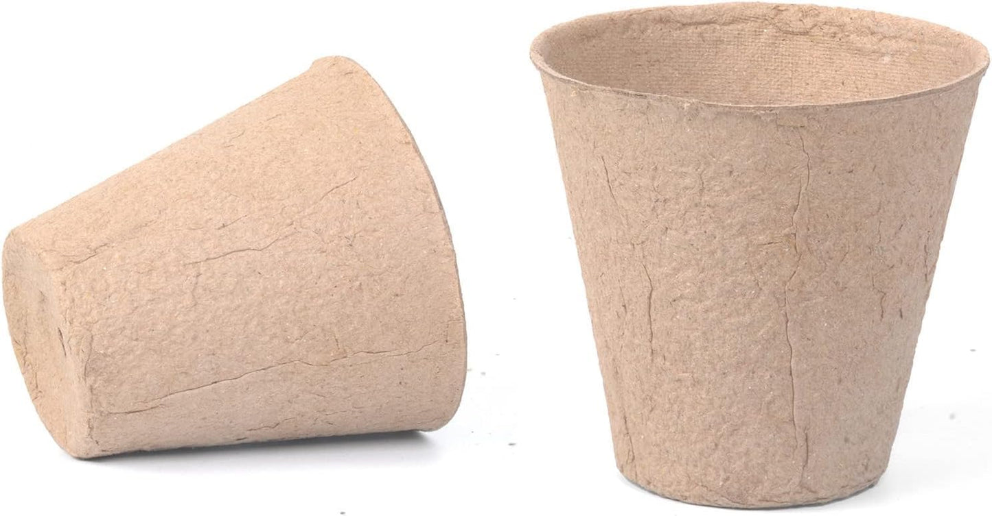 Cymax 100 Pack 8cm Round Fibre Biodegradable Pot Seed Seedling Pot with 100pcs Plastic Plant Lables, Biodegradable Herb Plant,Flower,Seed Starter Pots Kits, Garden Biodegradable Nursery Pot