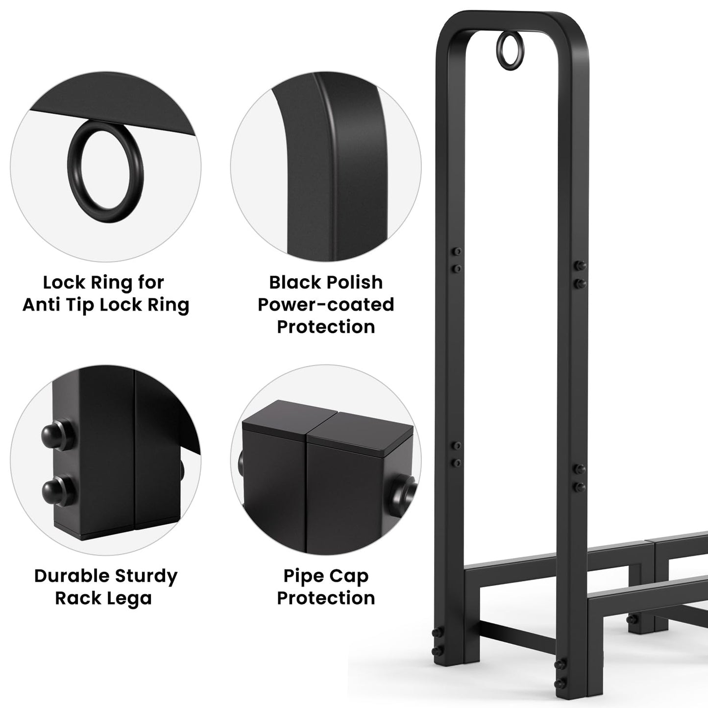 Amagabeli 8ft(244cmx36cmx121cm) Outdoor Fire Wood Log Rack for Fireplace Heavy Duty Firewood Pile Storage Racks for Patio Deck Metal Log Holder Stand Tubular Steel Wood Stacker Outside Tools Black