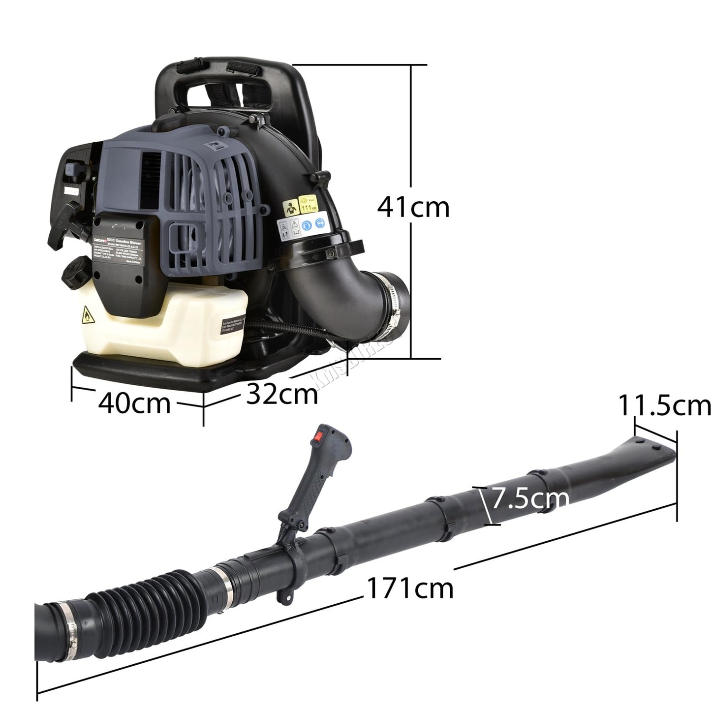 SwitZer Petrol Backpack Leaf Blower Snow Sand Stones Blower 291kmph Air Speed 52cc 2-Stroke Engine Support Harnesses Anti-Vibration 50 Minutes Per Litre Fuel Efficiency Adjustable Straps Grey