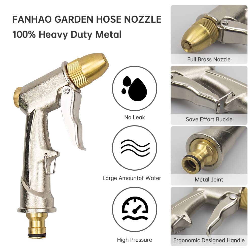Garden Hose Spray Gun with Full Brass Nozzle 100% Heavy Duty Metal Water Gun Sprinkler High Pressure Water Hose Pipe Spray Gunzinc Metal Hand Watering Sprayer for Plants Watering, Car & Pet Washing