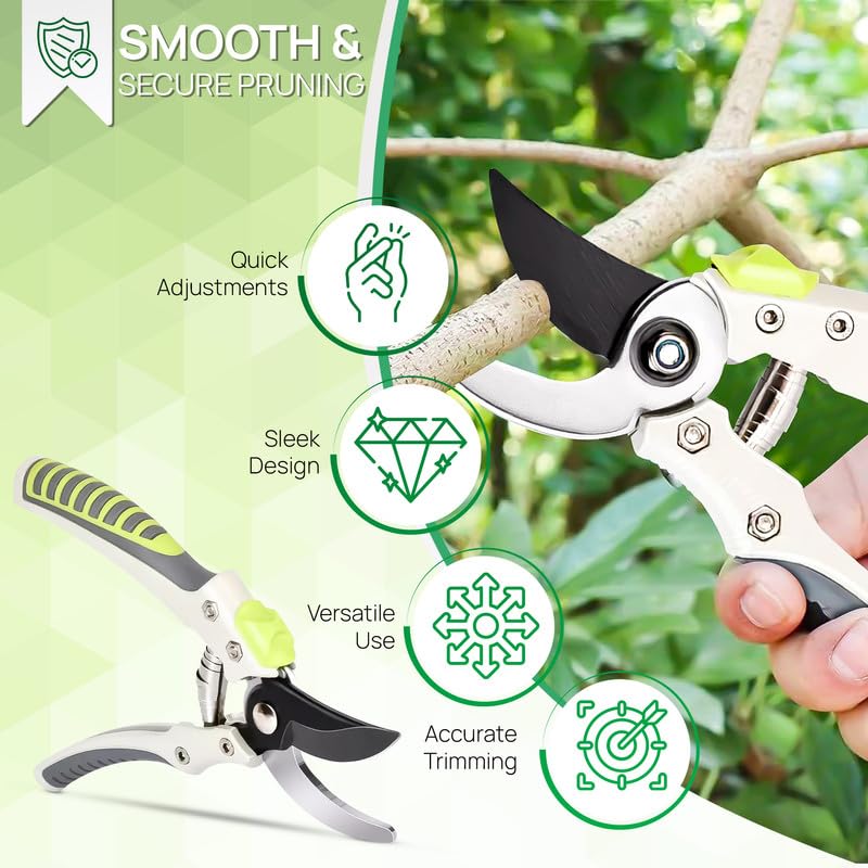 Shark-Tuff® Heavy Duty Secateurs & Pruning Scissors Pruning Shears for Gardening | High Carbon Steel SK5 Blade Garden Scissors | Bypass Hand Pruners with Long Handles
