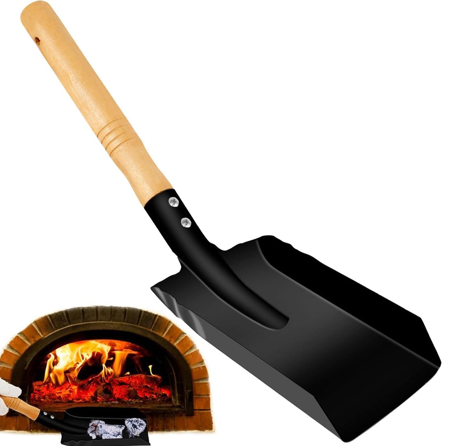 Heavy-Duty Metal Coal Shovel – Durable Steel Scoop with Comfortable Wooden Handle for Fireplace, Stove, Ash, Garden Wastes and Outdoor Use (Small)